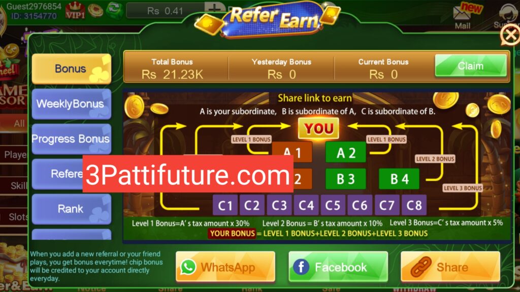 3 Patti crown reffar earn