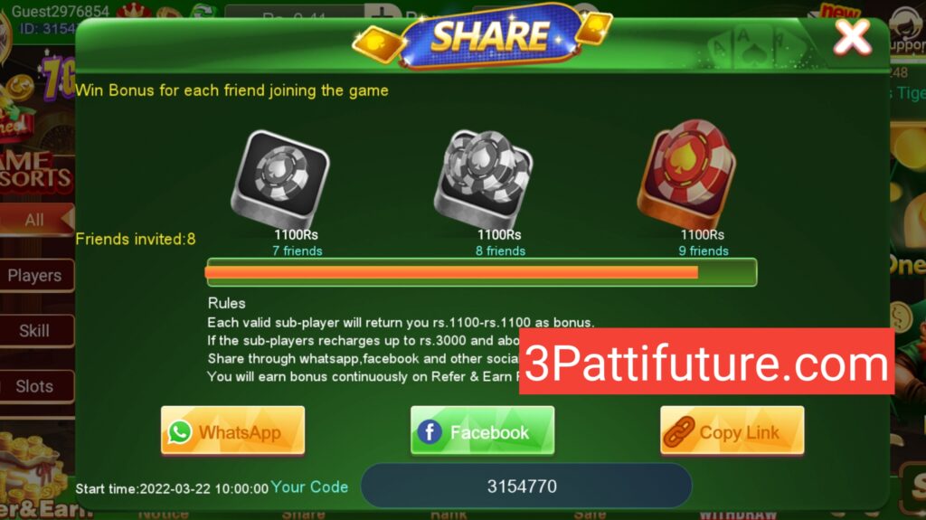 3 Patti crown invite friends Earn real money