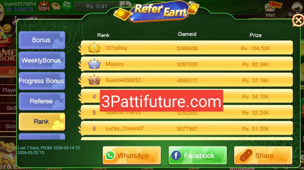 3 Patti crown weekly earn money all parson