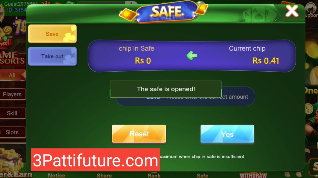 3 Patti crown safe and customer service option